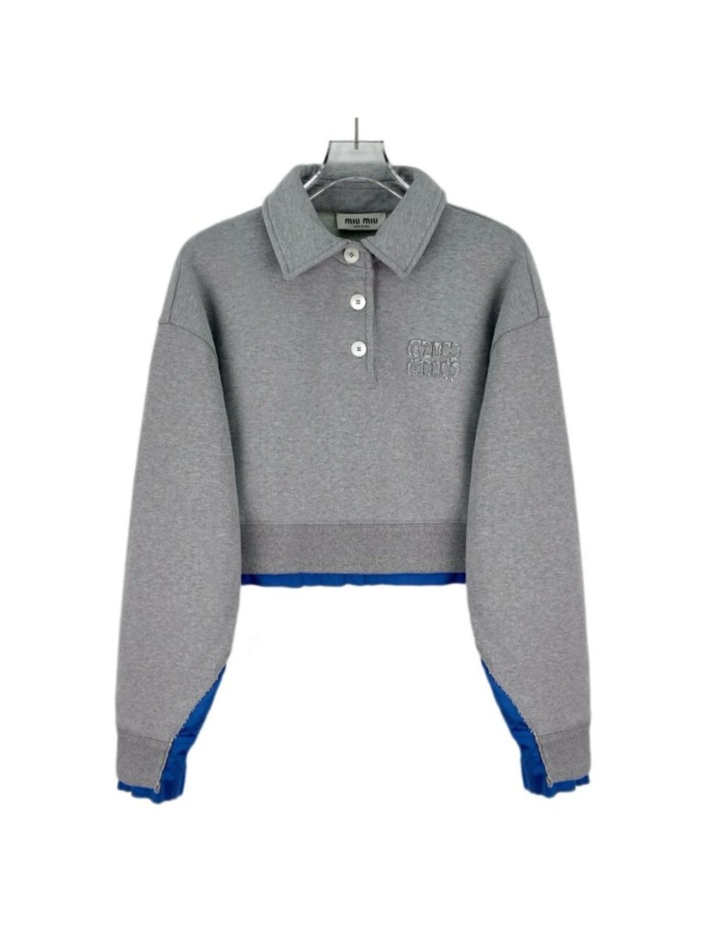 Miu Miu 2024 Grey Logo Embroidered Cotton Sweatshirt